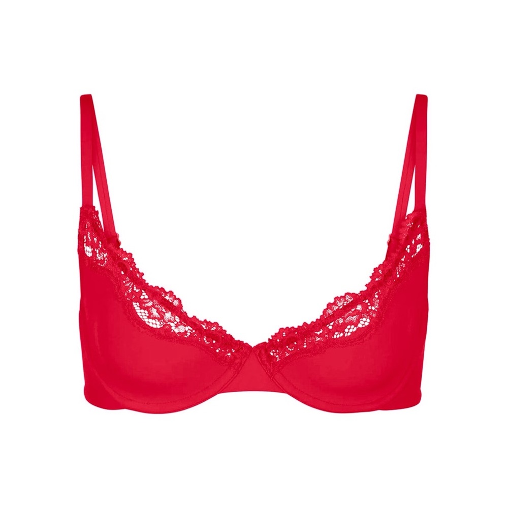 SKIMS Fits Everybody Unlined Red Lace Scoop Bra